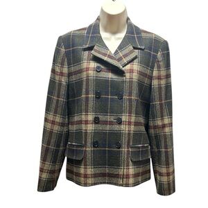 Vintage Classic Chaus Womens Plaid Double-Breasted Wool Blazer Jacket Size 6
